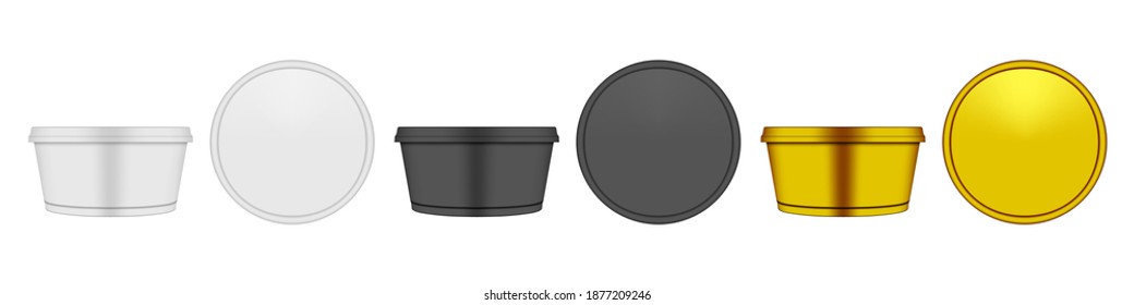 Mock Up Of Round Plastic Food Tray Tub For Dessert Set. EPS10 Vector