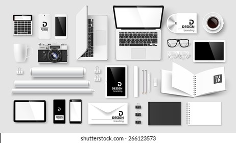 Mock Up set of corporate identity and branding on light background. Vector illustration