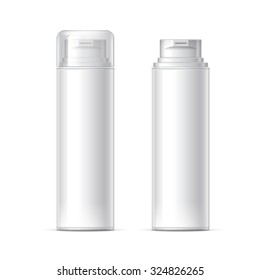 Mock up Shaving gel foam. White container With lid and without Realistic vector illustration