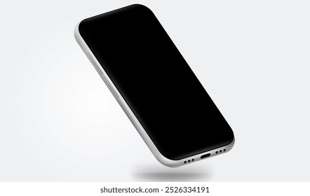 Mock up smartphone gris plateado con pantalla negra. Maqueta de la vista frontal del teléfono sobre fondo de Vector gris. Expo móvil aislado con pantalla en blanco para mostrar su ux, diseño de interfaz de usuario, sitio, presentación.