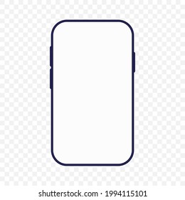Mock up of smartphone with blank screen. Vector illustration of front view phone with empty screen. Isolated phone display on the transparent background.