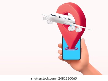 Ein Beispiel für ein Smartphone in der Hand eines Mannes. Vor dem Hintergrund des Flugzeugs und Karte Zeigertransport, Lieferung, Versand, Mesh-Gradienten wes