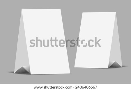 Mock up table tent card mockup template, menu frame on table. 3D rendering, illustrations, vector