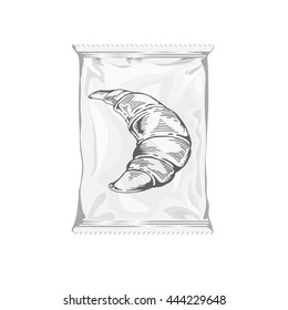 Mock up template ready for your design. White blank foil food snack sachet bag. Packaging for sweets, cookies.