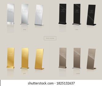 Mock Up Template stand banner shield display or light box Ready For Your Design. Vector EPS 10., Set of Stand Banner Or Lightbox., golden silver black and copper colour