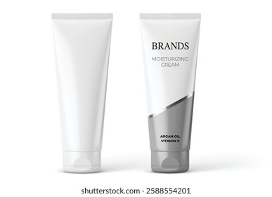 Mock up tube is white, white lid, has identification design