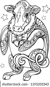 mock turtle alice in wonderland vector coloring book page illustration