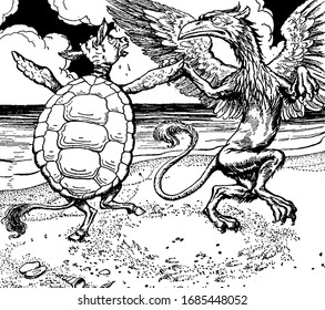 Mock Turtles começou a chamar a atenção e apresentou um programa regular tardio que acompanha o sucesso inicial, vintage linha de desenho ou gravura ilustração.