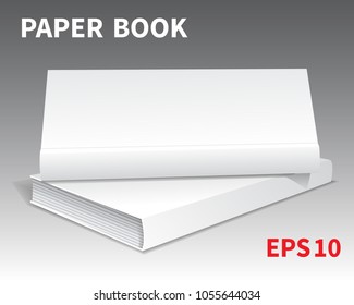  A mock of two white books lay on the table. One on the other. Hard cover. Ready to insert any text or image. Isolated on white background. Vector illustration.