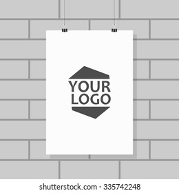 Mock up. Blank poster on a brick wall background