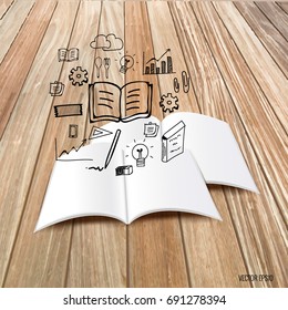 Maquillaje, libro, catálogo, revistas con nube de aplicación. Ilustración vectorial.