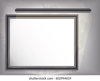 Mock up, horizontal big frame,picture with backlight. Grunge background. vector