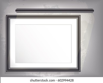 Mock up, horizontal big frame,picture with backlight. Grunge background. white border. vector
