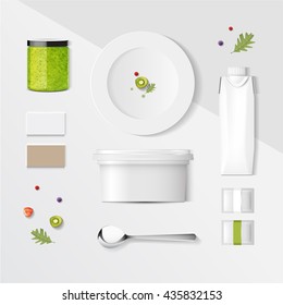 mock up, set white chocolate food and drink for your design presentation, top view, package template for juice or dairy product, vector design.