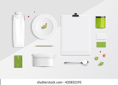 mock up, set white chocolate food and drink for your design presentation, top view, package template for juice or dairy product, vector design.