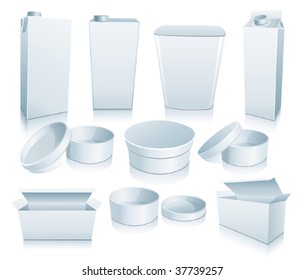 Mock up. Set of white packaging for food, drink, gift.  VECTOR illustration.