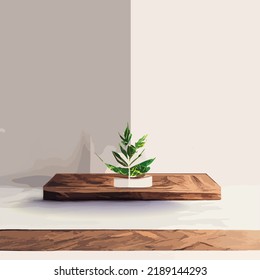  Mock Up, Show Cosmetic Product Display, Podium, Stage Pedestal Or Platform. 3d Vector Abstract Minimal ,scene Geometric, Forms, Wood Podium White Background With Leaves,product Presentation