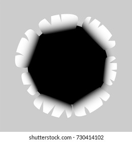 Mock up vector black hole. Advertise mockup paper page. Empty open torn edge for text message. Black friday sale label template. Isolated blank background.