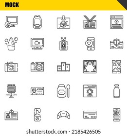 mock vector line icons set. computer, id card and photo camera Icons. Thin line design. Modern outline graphic elements, simple stroke symbols stock illustration