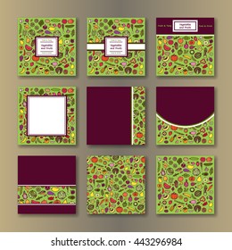  Mock Up Vegan Set. Restaurant vegetarian menu with hand drawn doodle elements