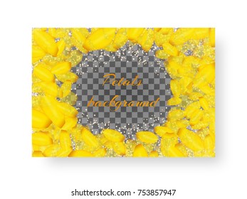 A mock wedding card with falling petals of flowering hyacinths on a transparent background
