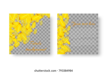 A mock wedding invitation with delicate petals of yellow hyacinths on a transparent background