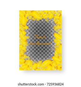 A mock wedding invitation with yellow petals of crocuses on a transparent background