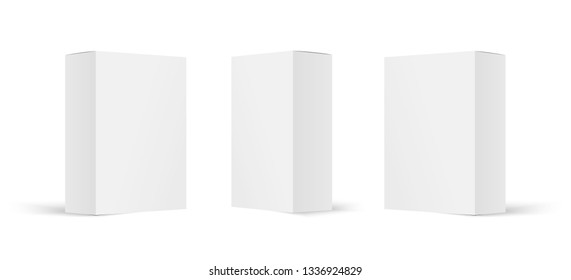 Mock up white cardboard box . Set of cosmetic or medical packaging. Set of  Blank white product packagings boxes isolated.  Vector illustration