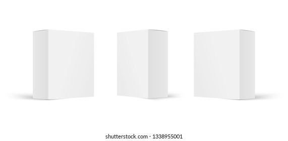 Mock up white cardboard box . Set of cosmetic or medical packaging . Set of  Blank white product packagings boxes isolated.  Vector illustration