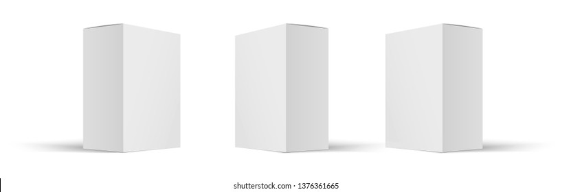 Mock up white cardboard box . Set of cosmetic or medical packaging. Set of  Blank white product packagings boxes isolated.  Vector illustration