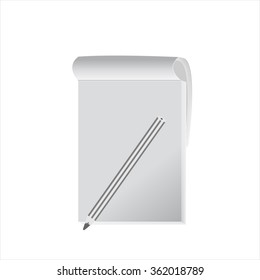 Mock up of White Opened Notebook With Pencil on White Background