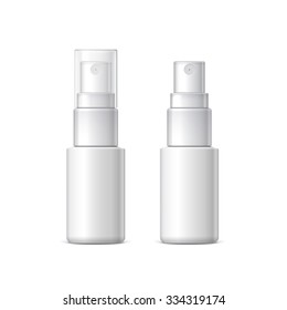 Mock up White plastic bottle can sprayer container With lid and without Template For Your Design. Realistic vector illustration. 