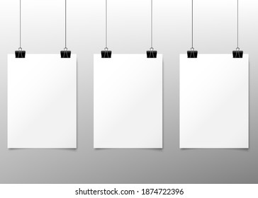Mock Up White Poster Hanging isolated on white background. Vector illustration. Eps 10