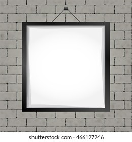 Mock up white poster on a brick wall in 3d. Vector illustration.