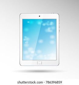 Mock up white Tablet PC With Abstract blue Screen. Vector.