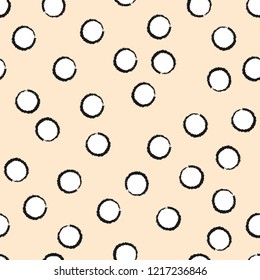 mock wrapping paper decor. beige background pastel white circles with black stroke. gentle baby colors.