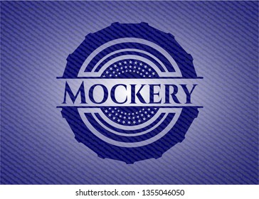 Mockery emblem with jean background