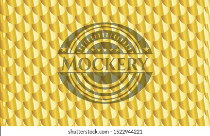 Mockery golden emblem. Scales pattern. Vector Illustration. Detailed.