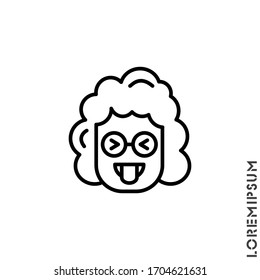 Mocking Funny Humor Eyes Closed Emoticon girl, woman Icon Vector Illustration. Outline Style.