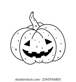 Mocking pumpkin. Halloween character. Hand drawn doodle style. Vector illustration isolated on white. Coloring page.