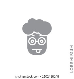 Mocking teasing and angry boy, man icon. showing tongue and frowning eyebrows Emoticon Icon Vector Illustration. Style. gray on white background 