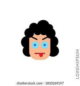 Mocking teasing and angry girl, woman icon. showing tongue and frowning eyebrows Emoticon Icon Vector Illustration. Style. color on white background