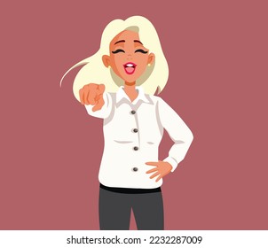 
Mocking Woman Laughing and Pointing Finger Vector Cartoon Illustration. Cruel girl making an insensitive joke poking fun of someone
