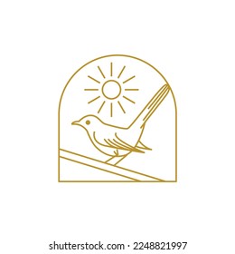 mockingbird with sunlight outdoor line art logo design