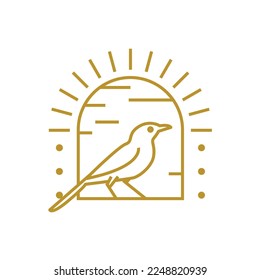 Mockingbird in the window line art logo design