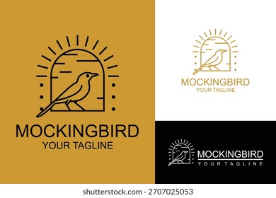 Sinsonte pájaro en la línea de la ventana de diseño de logotipo de arte	Ilustración vectorial