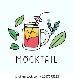 Mocktail in jar glass. Hand drawn vector illustration.