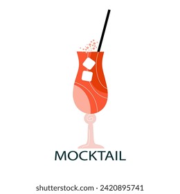 Mocktail with orange. Non-alcoholic cocktail with citrus fruits and mint. Beach kitchen. Cool summer drinks. Vector illustration in the flat style.