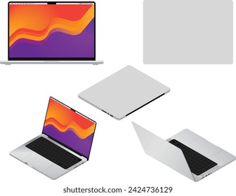 Mockup 14' inch High-end Laptop Computer. Realistic high-detailed technology devices set. Vector illustration.