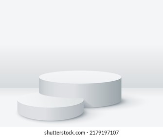 Mockup 2 Cylindrical Podiums For Product Presentation On White Color Background